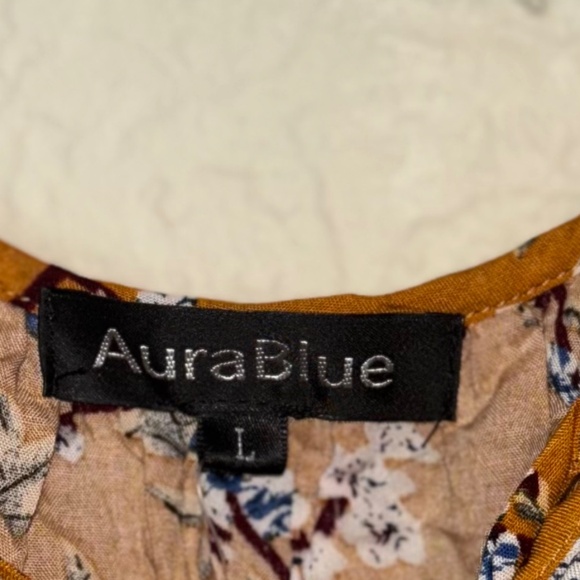 WOMANS ORANGE ELBOW LENGTH FLORAL BLOUSE SIZE L - Picture 4 of 6